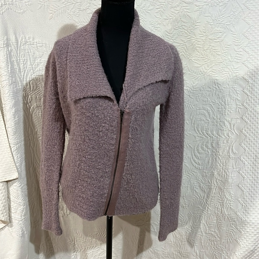 Poetry Mauve Textured Zip-Up Shawl Collar Cardigan